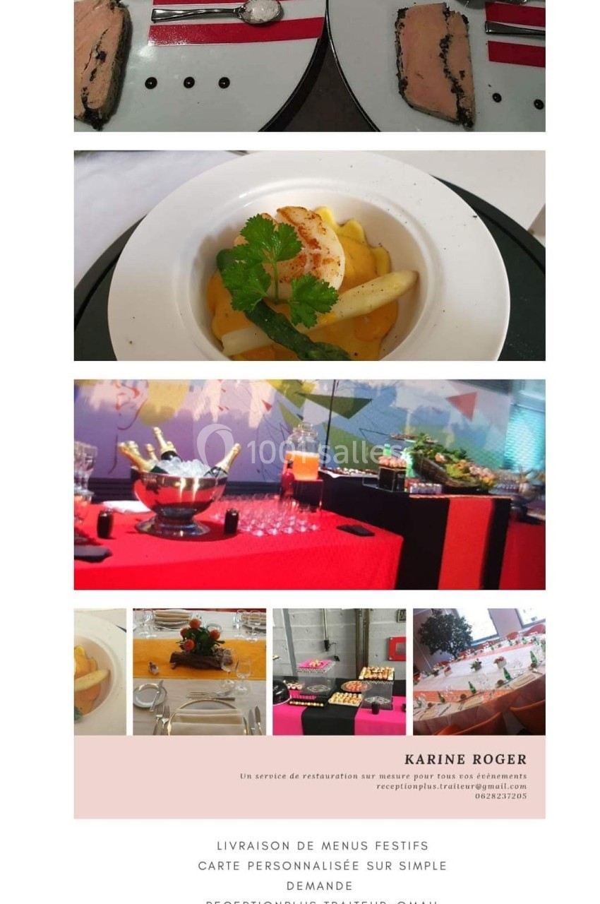 Des plats gastronomiques présentés sur table, incluant foie gras, asperges, et un buffet décoré pour un événement.