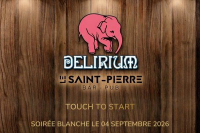 Miniature Photobooth Borne à Selfies #4 Fond blanc décoré d'étoiles dorées avec le texte ’Soirée Blanche Bar Le Saint Pierre, le 04 septembre 2026’.