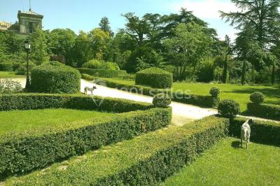 Intérieur d'une tente de réception avec tables rondes décorées, chaises en bois clair et lumière naturelle.