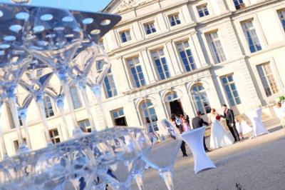 Miniature Location salle Pennautier (Aude) - Château de Pennautier #3 Grande salle élégante décorée pour un banquet, avec tables dressées, chandeliers et compositions florales.