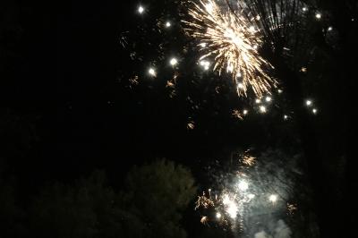 Salle de bain mansardée avec douche en briques de verre, vasques en verre, meubles en bois et fenêtre de toit.