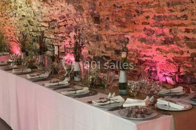 Plateau doré avec verrines et brochettes apéritives, disposé sur une table décorée pour un événement.