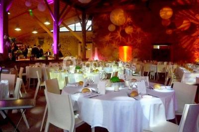 Deux lits simples avec linge à motifs floraux dans une chambre aux murs roses, éclairée par des lampes de chevet.