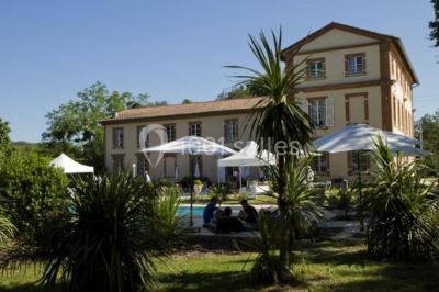 Couloir avec parquet en bois, murs verts décorés, table avec cadres et bougies, et rideaux verts aux fenêtres.