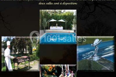 Paysage de coucher de soleil avec des arbres en silhouette, surmonté d'un logo d'équitation et d'informations de contact.