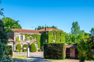 Salle décorée avec des tables hautes blanches, des nappes et des éléments suspendus dans un style épuré et chaleureux.