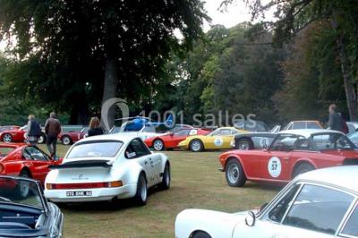 Terrasse en bois longeant un bâtiment en briques avec vue sur un jardin arboré sous un ciel bleu.