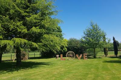 Des chèvres broutent de l'herbe dans un pré verdoyant, entourées d'arbres et d'une clôture en arrière-plan.